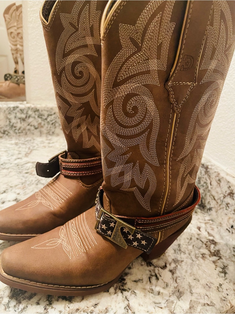 Durango Brown Western Heeled Boots with Embroidered Shaft